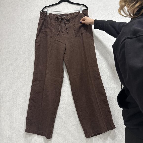 INC International Concepts Pants Womens 16 Brown Linen Wide Leg Drawstring - Picture 4 of 9